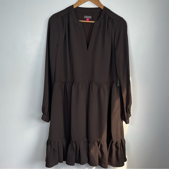 Vicente Camuto Sizes, S, M Chocolate Torte Ruched Flounce Dress - Picture 5 of 13